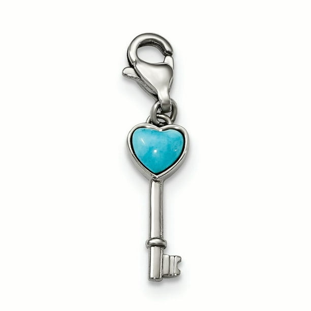 Stainless Steel Simulated Turquoise Heart Key Necklace Pendant