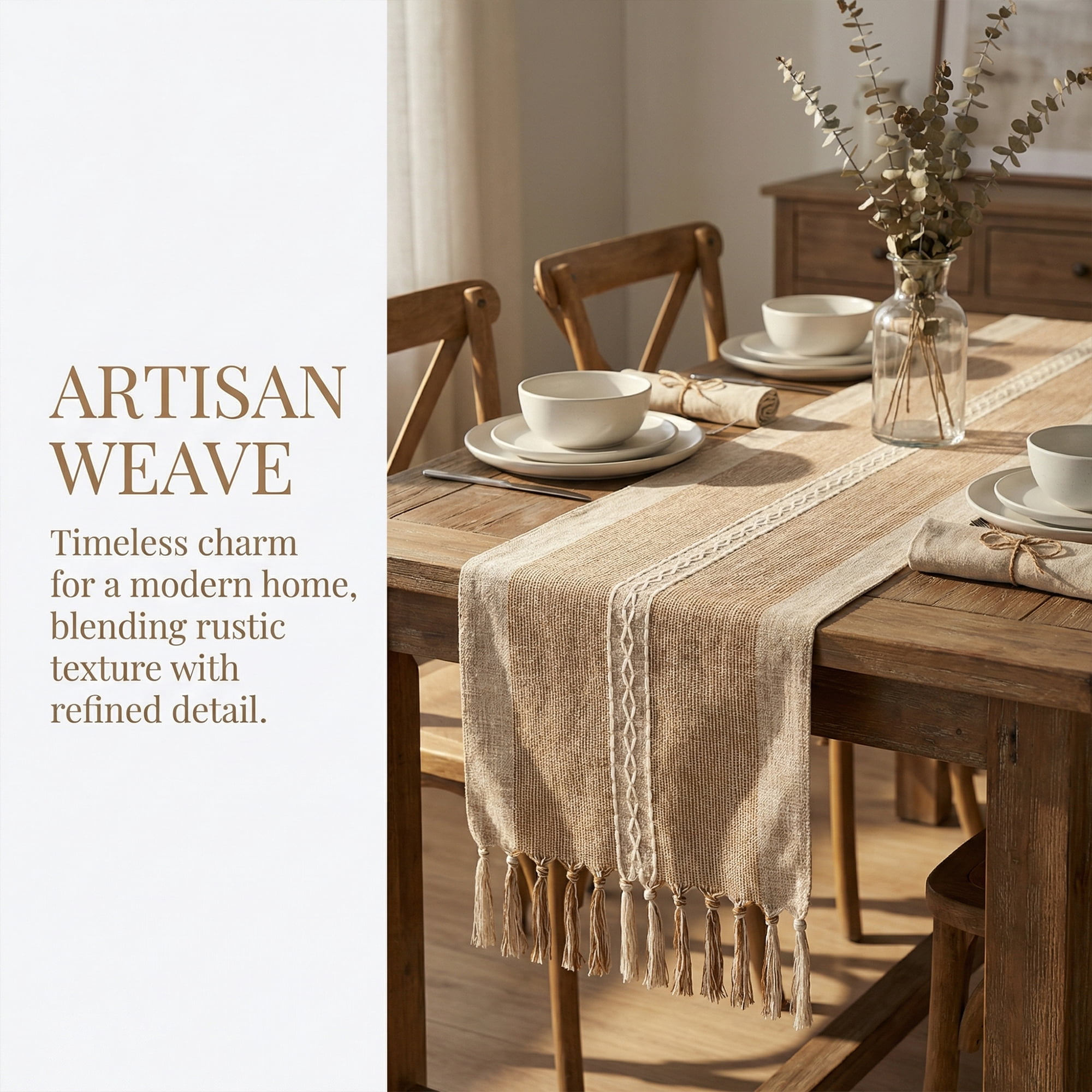 Unique Bargains Home Decorations Tassel Polyester Kitchen Runner Coffee 13x63in