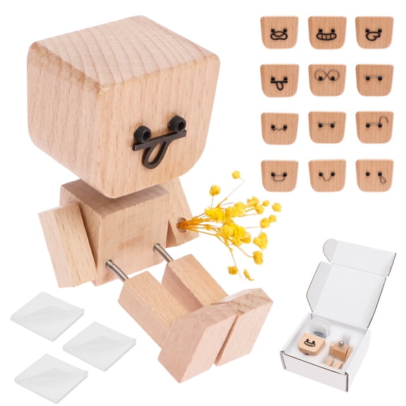 Threns Charming Shaking Feet Wooden Man Figurine,Little Wooden Statue That Sways,Car Dashboard Figurines with Spring Legs with Rich Expression Accessories Decorations Doll Gifts