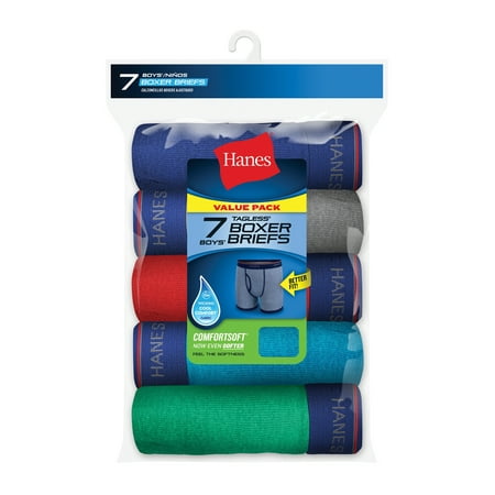 Hanes Tagless Boy's Boxer Briefs, 7 Pack, Assorted Colors, (Best Underwear For Teen Boys)