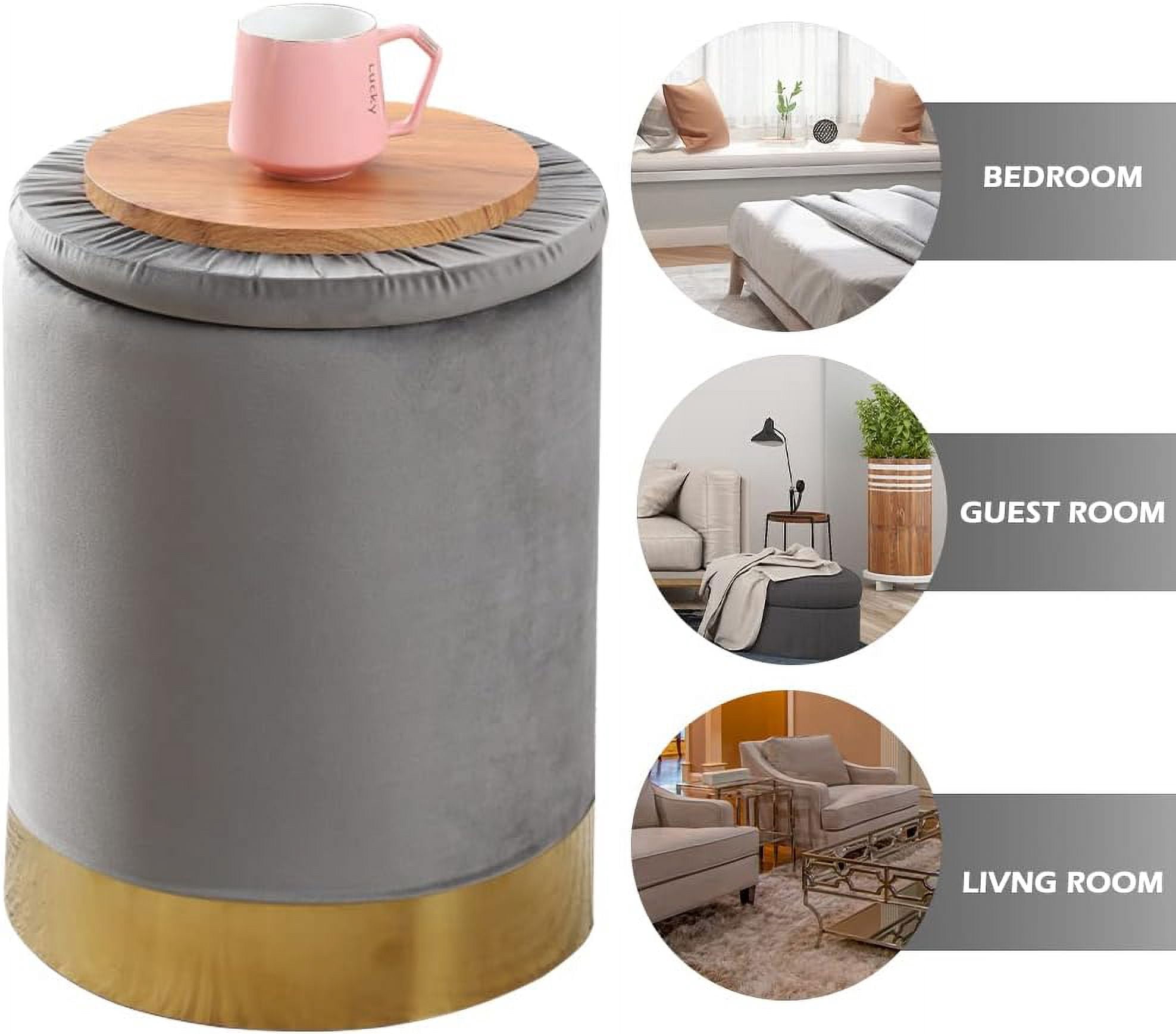 Mxfurhawa Velvet Storage Ottoman Multipurpose Footrest Stool for Living Room & Bedroom（Grey）