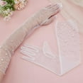 thumbnail image 3 of 1 Pair Pearl Wedding Tulle Bridal Gloves Long Gloves with Imitation Pearl Bridal Mesh Sleeves Dance Lace for DIY White, 3 of 9