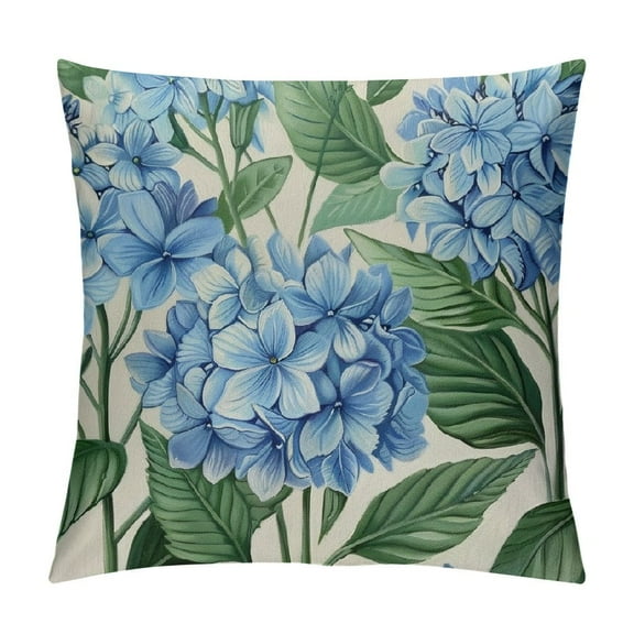 Shiartex Blue Hydrangea Spring Throw Pillow Covers Outdoor Spring Summer Decor Farmhouse Floral Decorative Throw Pillows Cases Decorations for Couch Sofa Porch Decor 12x12in