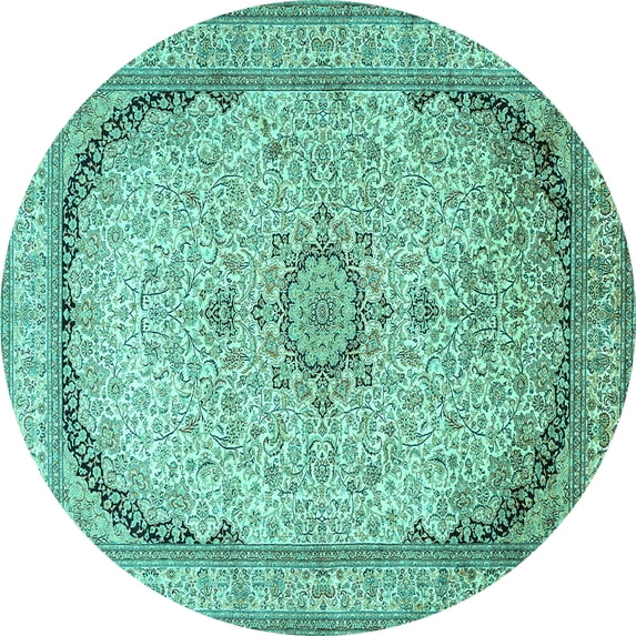 Ahgly Company Indoor Round Medallion Turquoise Blue Traditional Area Rugs, 5' Round