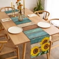 thumbnail image 3 of Sunflower Table Runner - 120 Inch Long, Kitchen Dining Table Runner Dresser Scarves, Yellow Spring Flora Botanical Teal Brown Wooden Farmhouse Decor for Coffee Tables Wedding Party Banquet, 3 of 8