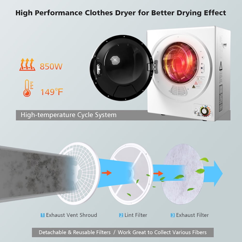 Spaco 1.5 Cu .ft Clothes Dryer with with Stainless Steel Wall Mount-White, Washer Spinner Portable Washing Machine