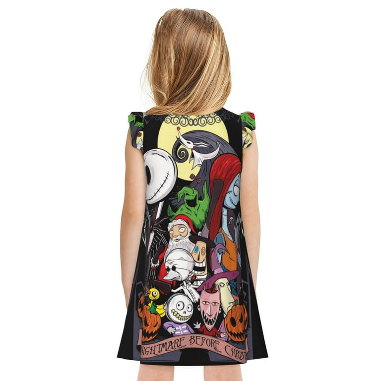 Jack Skellington Little Girls Nightgowns Cartoon Printed Flutter