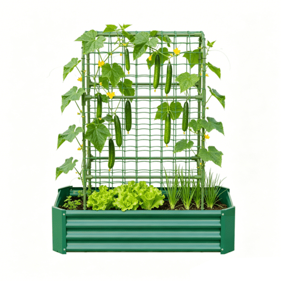 2 in 1 Raised Garden Bed with Trellis, 59" Tall Arch Planter Box for Climbing Plants, Outdoor Galvanized Metal Gardening Bed for Vegetables, Fruits, Flowers (Green, 4x2x1 Ft)