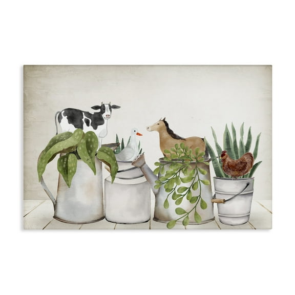 Stupell Industries Tin Farm Animal Plants Botanical & Floral Painting Gallery Wrapped Canvas Art Print Wall Art, 24 x 16