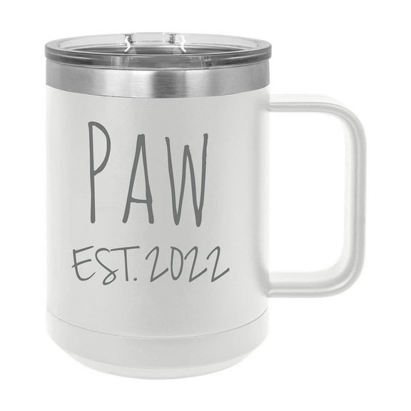 Paw Est. 2022 Established Stainless Steel Vacuum Insulated 15 Oz Engraved Double-Walled Travel Coffee Mug with Slider Lid