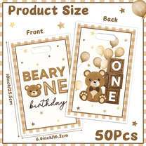 Laffact Beary One Party Favor Bag for 1st Birthday Party, 50Pack Cartoon Bear Goodie Bags Return Gift Pouch