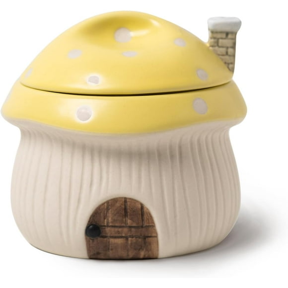 French Onion Soup Bowl with Lid, Ramekin, Funny Mushroom House Style Novelty Bowl, with Heat Dissipation Vents, 350 ml (Yellow)