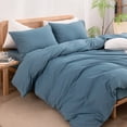 thumbnail image 4 of BESTOUCH Duvet Cover Set Twin 100% Washed Cotton Linen Feel Soft Chic Lightweight 2Pcs (Dark Blue, 68"x90"), 4 of 8