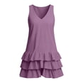 thumbnail image 7 of Women's Summer Dresses V Neck Sleeveless Linen Mini Dress with Tiered Ruffle Hem Going Out Party Outwear Dress Purple S, 7 of 7