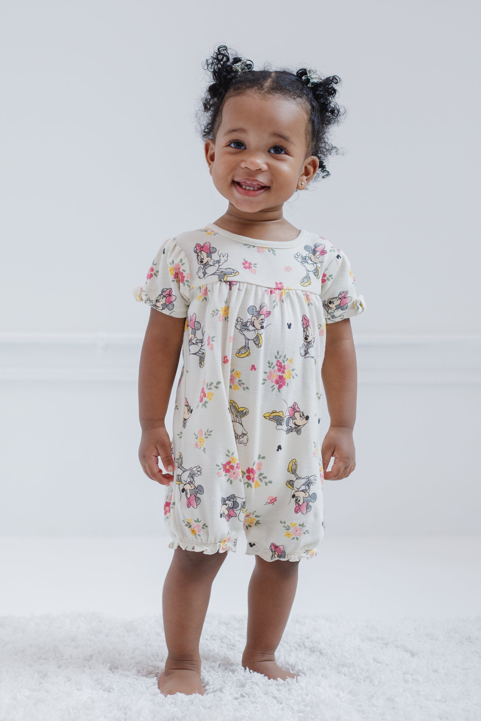 Disney Minnie Mouse Baby Girls' 2-Pack Short Sleeve and Sleeveless Bubble Romper Set Pink and Ivory Minnie Mouse