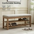 thumbnail image 3 of VKNOW Entryway Bench, 44.3” Upholstered Shoe Bench for Bedroom, 2-Tier Storage End of Bed Bench with Rubberwood Legs for Living Room, Hallway, Brown, 3 of 13
