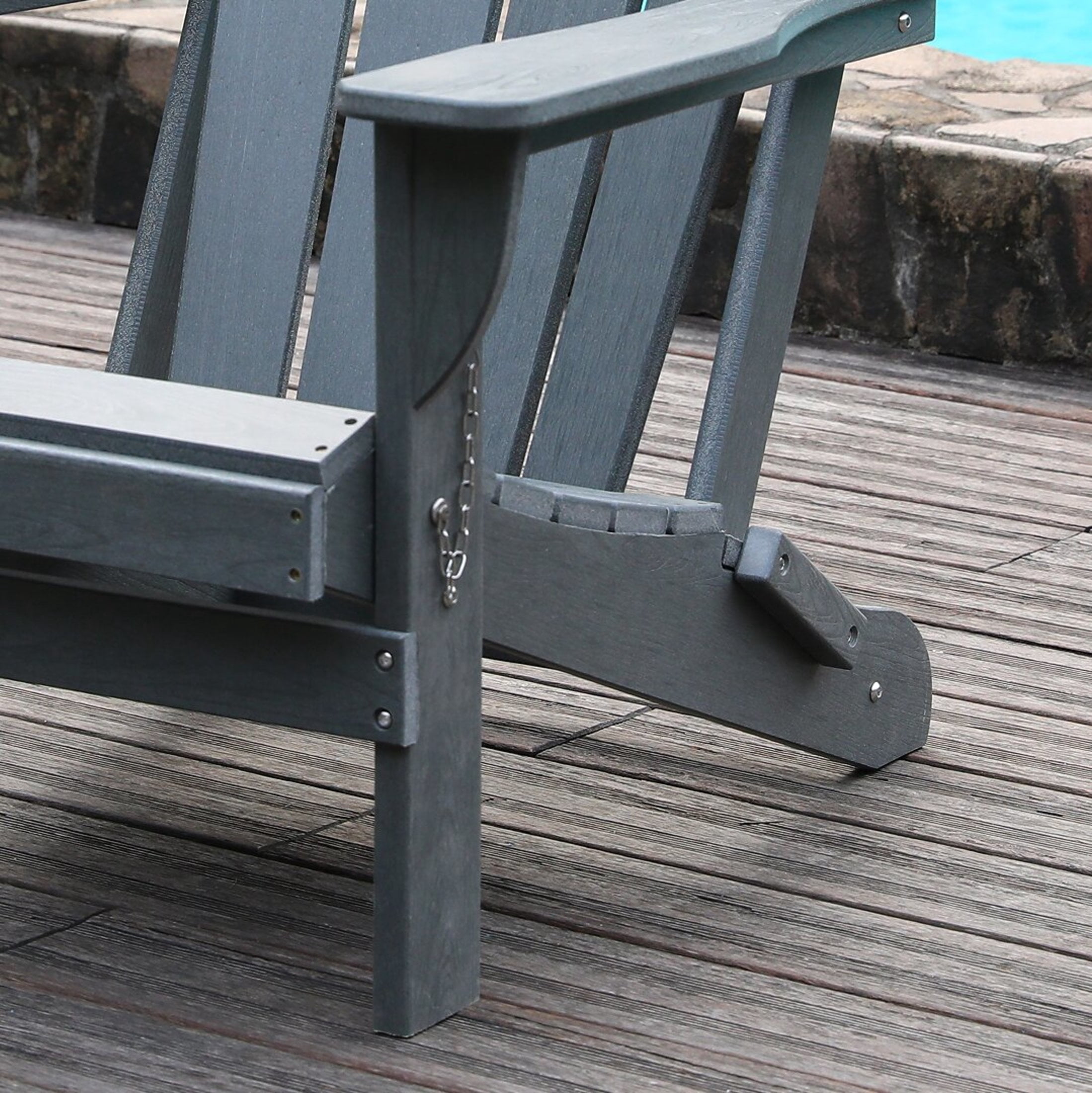 Noble House Folding Outdoor Adirondack Chair with Dual Cup Holders, All-Weather Patio Chair for Backyard, Gray