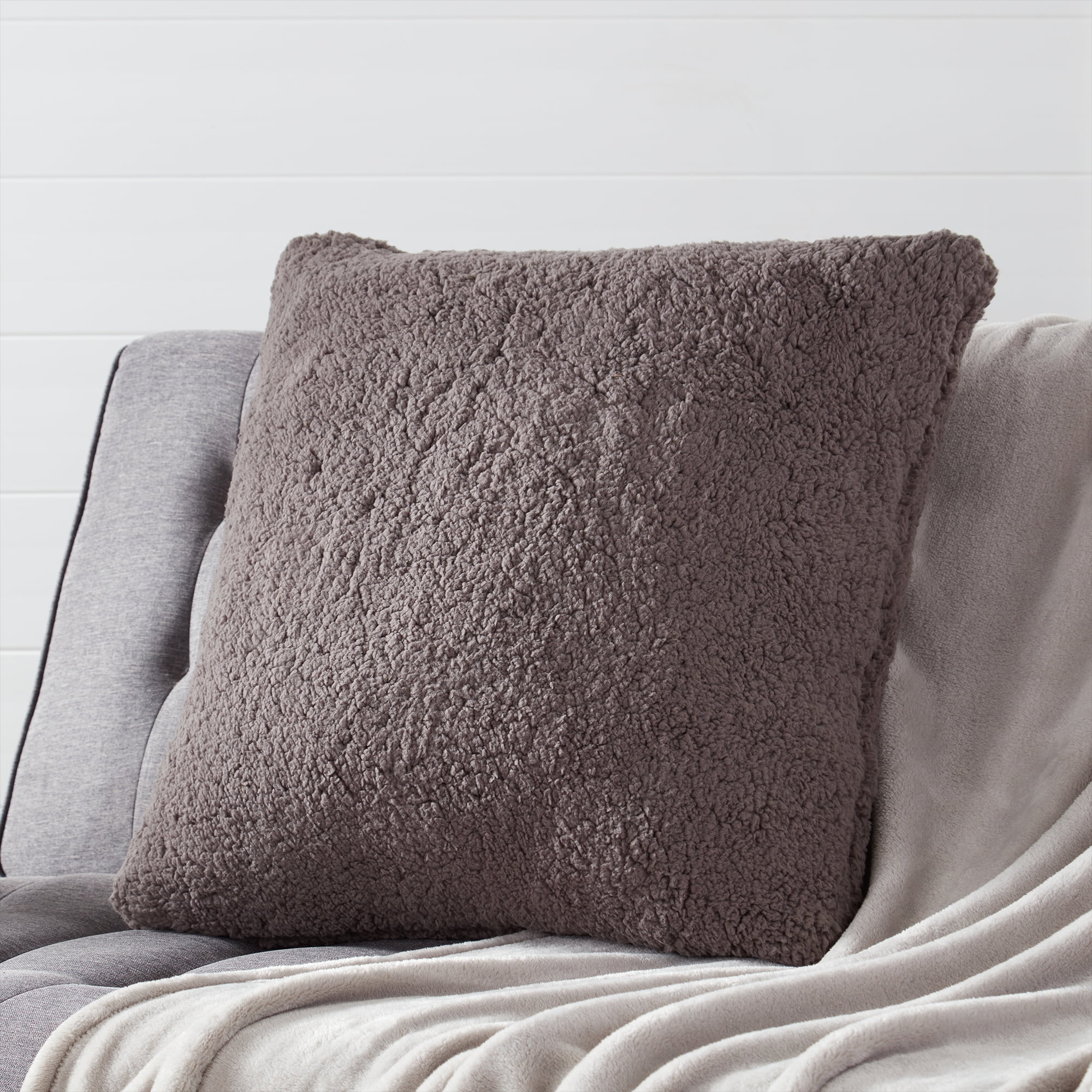 24" x 24" Sherpa Throw Pillow Cover in Fossil Gray
