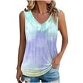 thumbnail image 2 of Womens Tank Top $4.98 Plus Size Clearance Sleeveless Gradient Ruffles V-neck Casual Shirt Mint Green M, 2 of 6