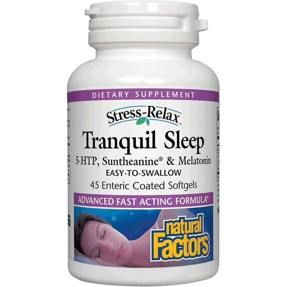 Natural Factors Stress-Relax Tranquil Sleep, with Suntheanine L-Theanine, 5-HTP, Melatonin, 45 Softgels