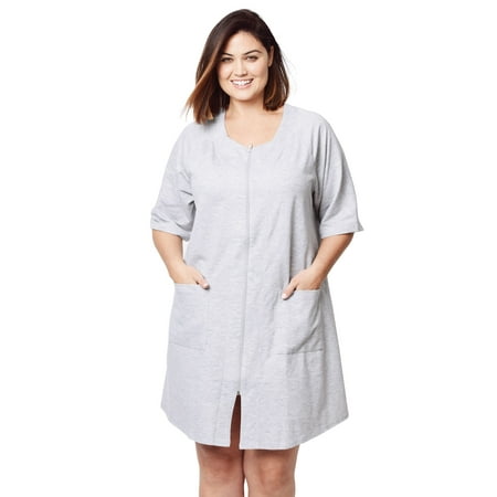 Dreams & Co. Plus Size Short French Terry Zip-Front Robe