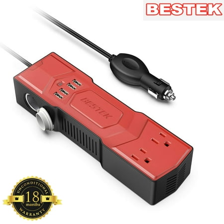 Ac Car Inverter BESTEK 200W Power Inverter DC 12V to AC 110V Car Inverter with 4.8A 4 USB Ports Car Adapter and Car Cigarette Lighter Socket ()