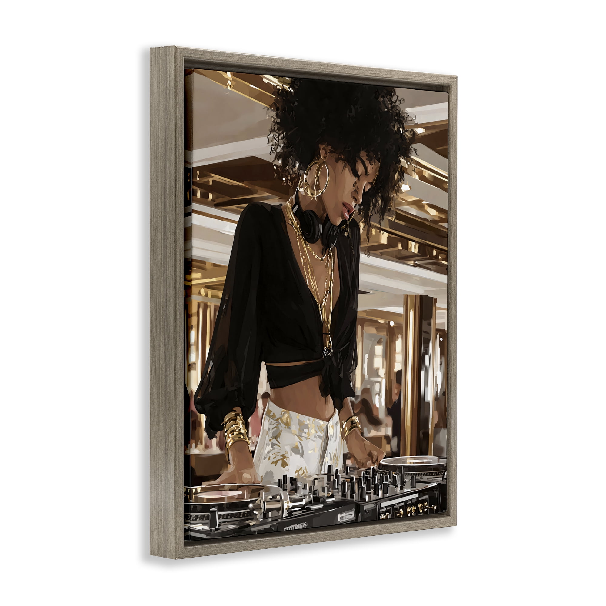 Stupell Industries Woman Of Music Live DJ Brown Framed Floater Canvas Wall Art, design by Franklyn Gregory