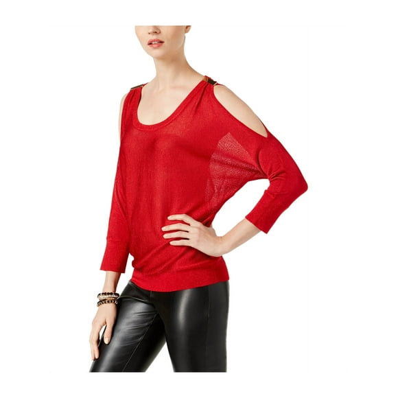 I-N-C Womens Shine Knit Sweater realred 2XL
