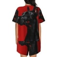 thumbnail image 6 of Fuzoiu Black Dog Red Background Print Women's Short-Sleeved Pajama Set,Lounge Sleepwear Set,Womens Pajama Sets 2 Piece,Button-Up Top and Shorts with Pockets-Small, 6 of 7