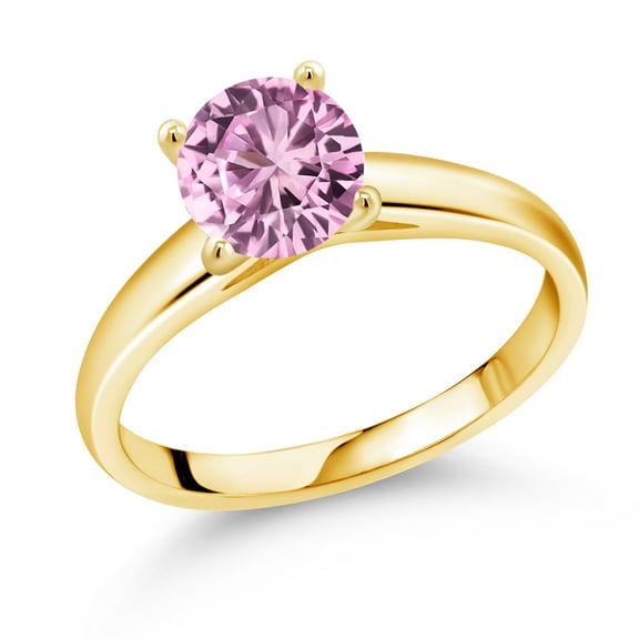 Gem Stone King 1.66 Ct 7mm Round Pink Created Sapphire 10K Yellow Gold Ring (Size 6)