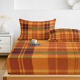 thumbnail image 6 of King Size Fitted Sheet Set - Orange Green Plaid 3 Piece Bedding Sets 16" Deep Pocket Fitted Sheet with 2 Pillowcases, Modern Thanksgiving Grids Striped Brushed Microfiber Hotel Luxury Bed Sheets, 6 of 9