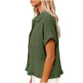 thumbnail image 4 of POROPL Womens Button Down Shirts Short Sleeve Loose Fit Ruffle Hem Casual Linen Tops Spring Summer, 4 of 9
