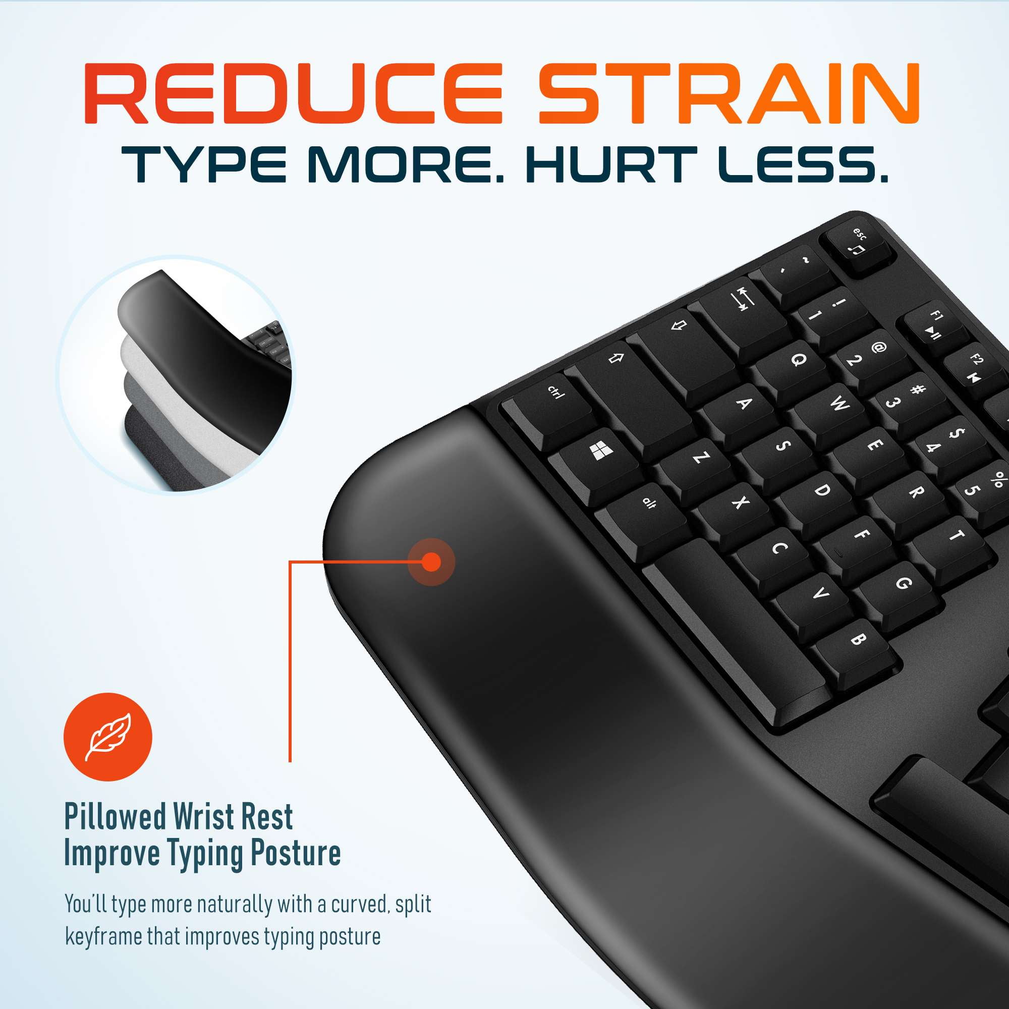 Delton G20 Ergonomic Wireless Keyboard and Mouse, Split Full Size Keyboard with Wrist Support & Vertical Bluetooth Mouse, 2.4G Wireless Connection for Computer, Laptop, Mac, & Tablets - Black