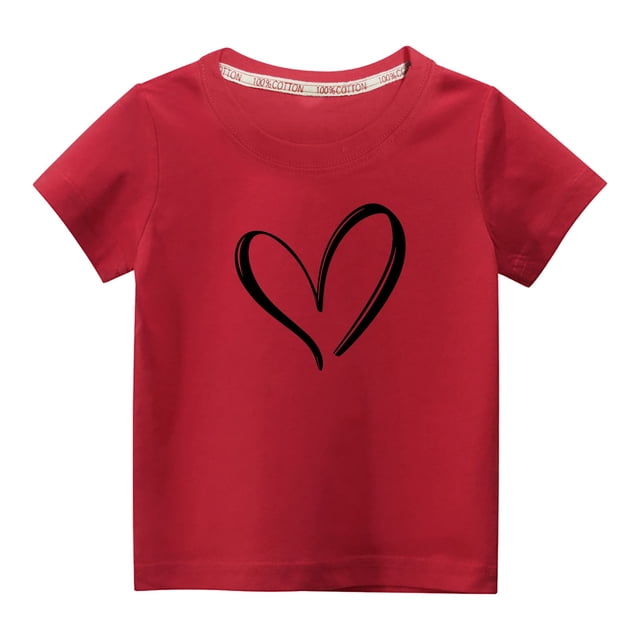 Penkiiy T-shirt en Coton pour Tout-Petits Garçons Filles Mode Mignon Col Rond Imprimé Saint-Valentin Manches Courtes 9-10 Ans Rouge