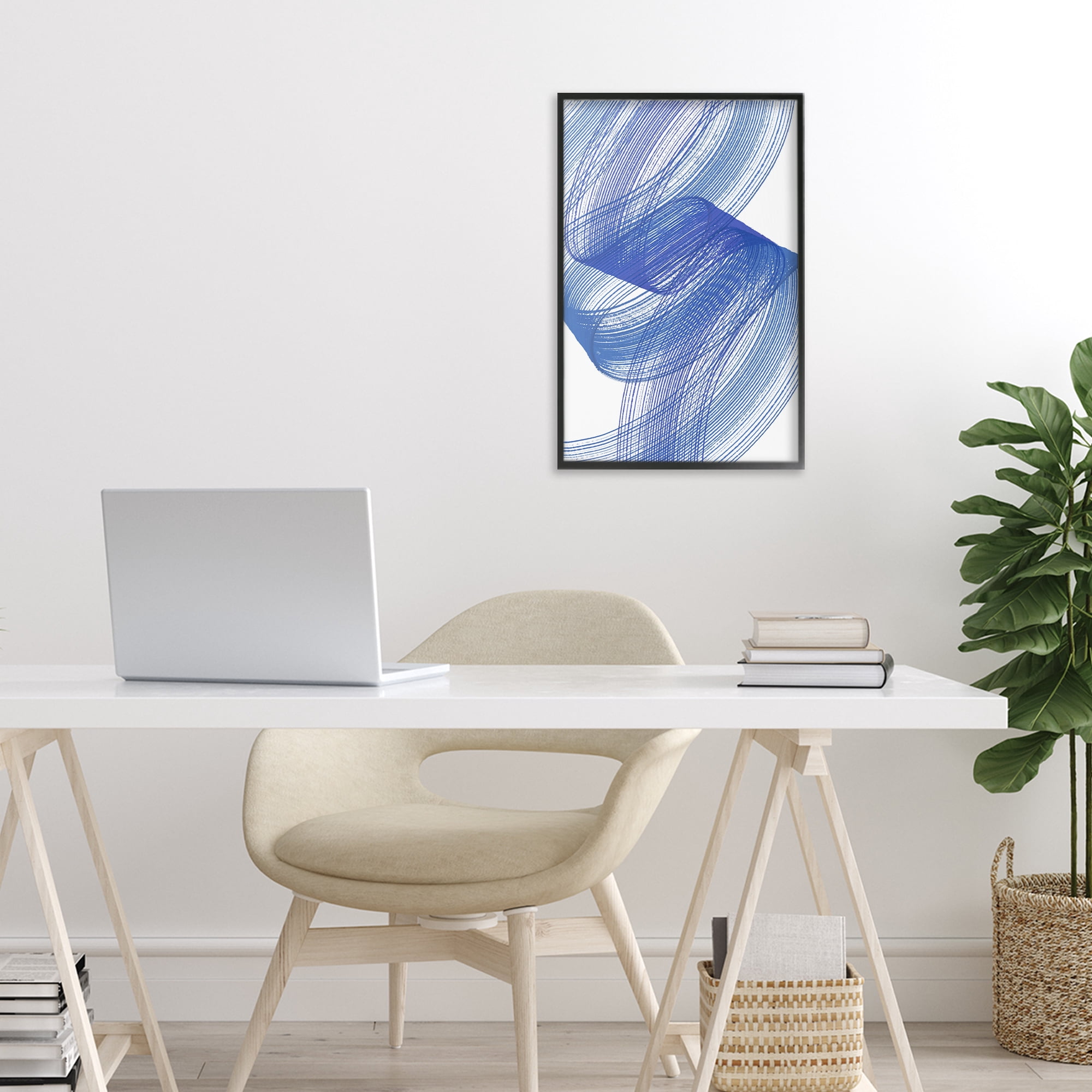 Stupell Industries Blue Lines Flowing In Motion Black Framed Giclee Art, design by Martina Pavlova