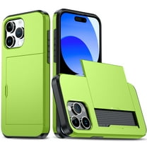 Allytech Slim Case for iPhone 14 Pro, Built-in Slide Card Holder, Screen Camera Protection, Rugged Hard Back & Silicone Edge Shockproof Anti-Scratch Protective Case - Green