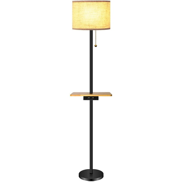 Floor Lamp Modern With Useful Dual Usb Ports Rectangle Tray Table Led Line Fabric Shade Pull Chain Standing Idea For Bedroom Living Room Or Floor Lamp Modern With, Floor Lamp With Tray And Usb