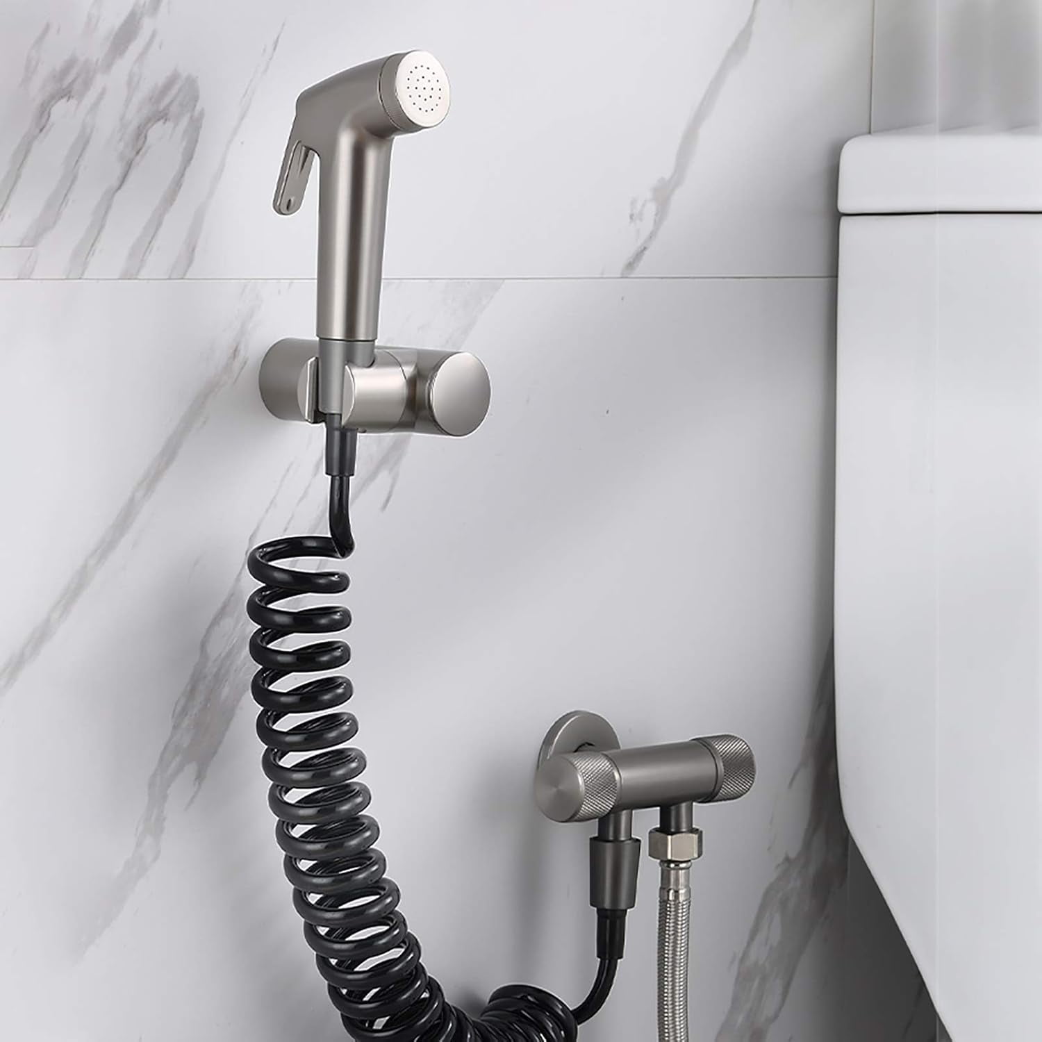 Handheld Bidet Sprayer for Toilet, Brass Portable Cloth Diaper Sprayer Set Single Cold Water Bathroom Bidet Sprayer Kit with PVC Shower Hose for Pet Bathing,Gray