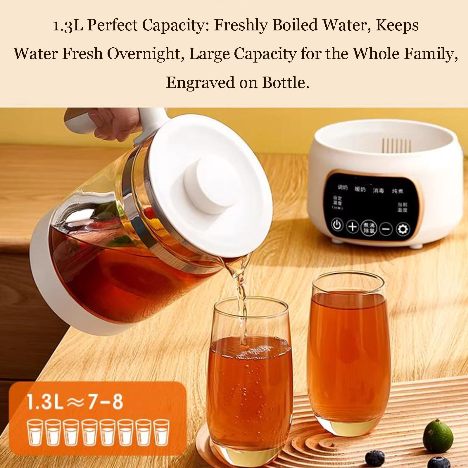 Glass Electric Kettle, 1.3L Capacity, Multi-function Insulation Soup Kettle, Split Intelligent Tea Maker for Tea, Hot Water and More