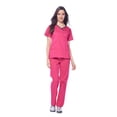 thumbnail image 2 of Dagacci Medical Uniform Women's Scrub Set Stretch Contrast Binding Top and Pants (Hot Pink, X-Large), 2 of 6