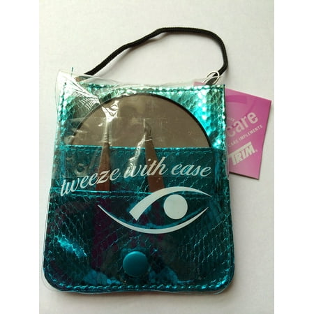 Slant Face Pouch - Tweeze With Ease Mirror & Tweezers Set In Travel Pouch, Includes compact mirror, pointed tweezers, slanted tweezers and travel pouch. By Trim Ship from US