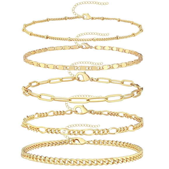 Tobillera ajustable en capas chapada en oro de 14K Gokeey