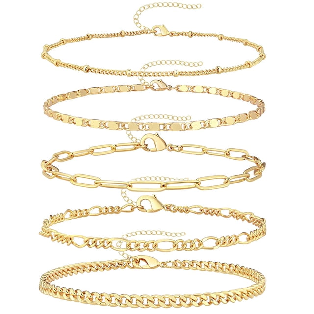 Tobillera ajustable en capas chapada en oro de 14K Gokeey