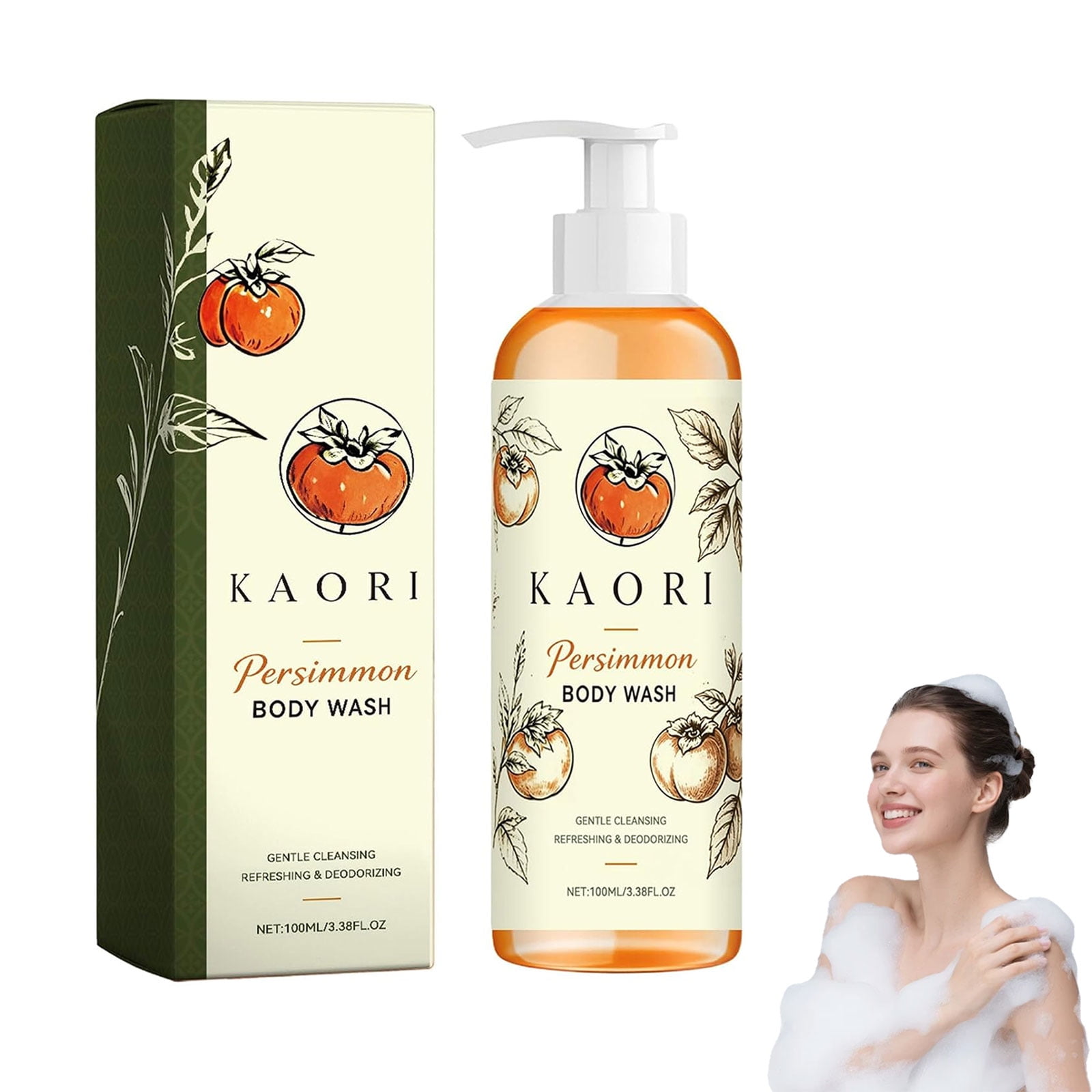 Kaori Persimmon Body Wash for Old People Smell – Natural Deodorizing Cleanser, Purifying Body Wash for Women & Men, Helps Neutralize Odor, Fresh & Clean Feel (1PCS)