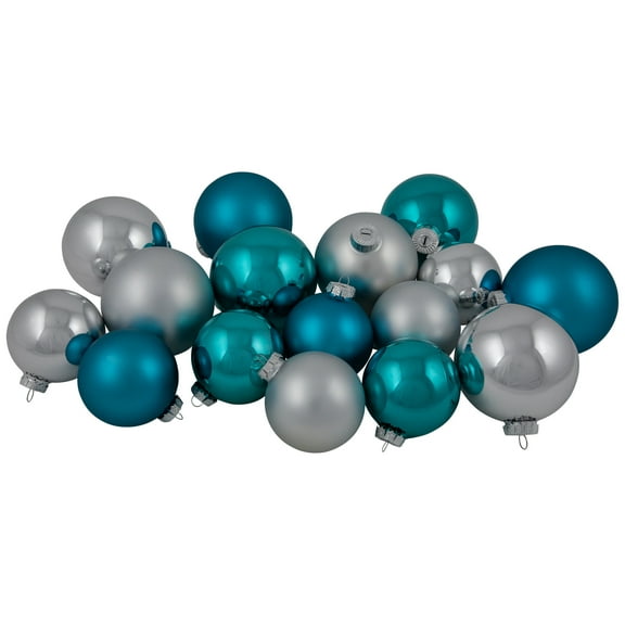 Northlight 2-Finish Glass Christmas Ball Ornaments - 4" & 3.25" - Turquoise and Silver - 72ct