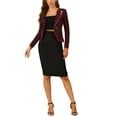 thumbnail image 2 of INSPIRE CHIC Women's Notched Lapel Button Decor Thin Striped Blazer S Red Blue, 2 of 5