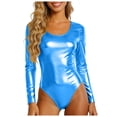 thumbnail image 3 of larppty Women's Shiny Metallic U Neck Long Sleeves Gymnastics Ballet Dance Leotard Bodysuit（Sky Blue， XL）, 3 of 9