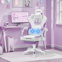 HOFFREE Gaming Chair for Girls with Cat Ears and Cloud Massage Lumbar Cute Computer Chair with Footrest Comfortable Reclining Game Chairs for Adults Teens Women Purple and White