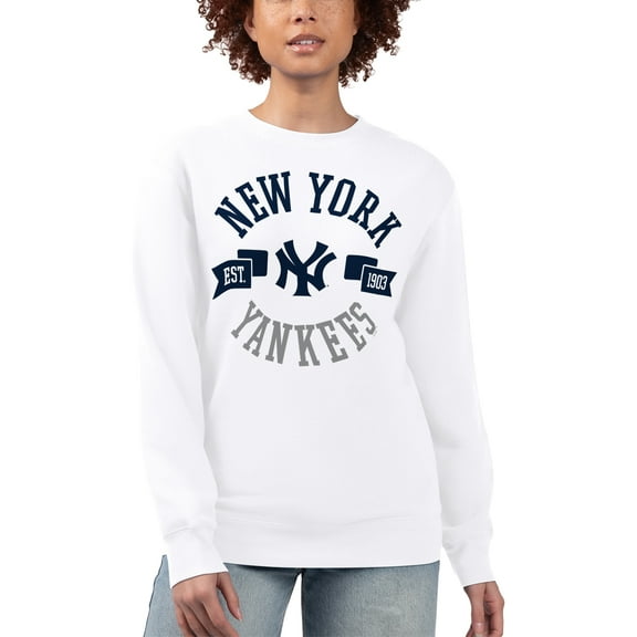 Women's G-III 4Her by Carl Banks White New York Yankees Team Logo Fleece Pullover Sweatshirt