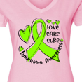 thumbnail image 4 of Inktastic Love, Care, Cure Lymphoma Awareness Lime Green Ribbon Hearts Women's V-Neck T-Shirt, 4 of 5